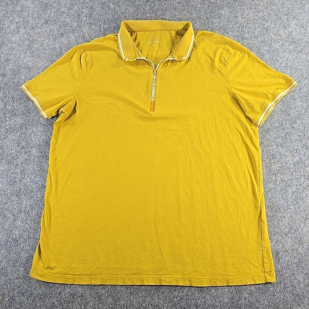 Armani Exchange A|X Mens Yellow Polo Shirt XL Zip Front Logo Short Sleeve *flaws
